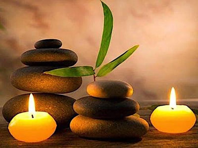 Hot stones and candles used at the Spa for massages